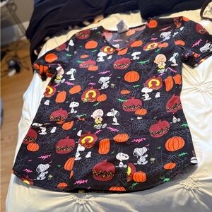 Peanuts Black Halloween Scrub Top